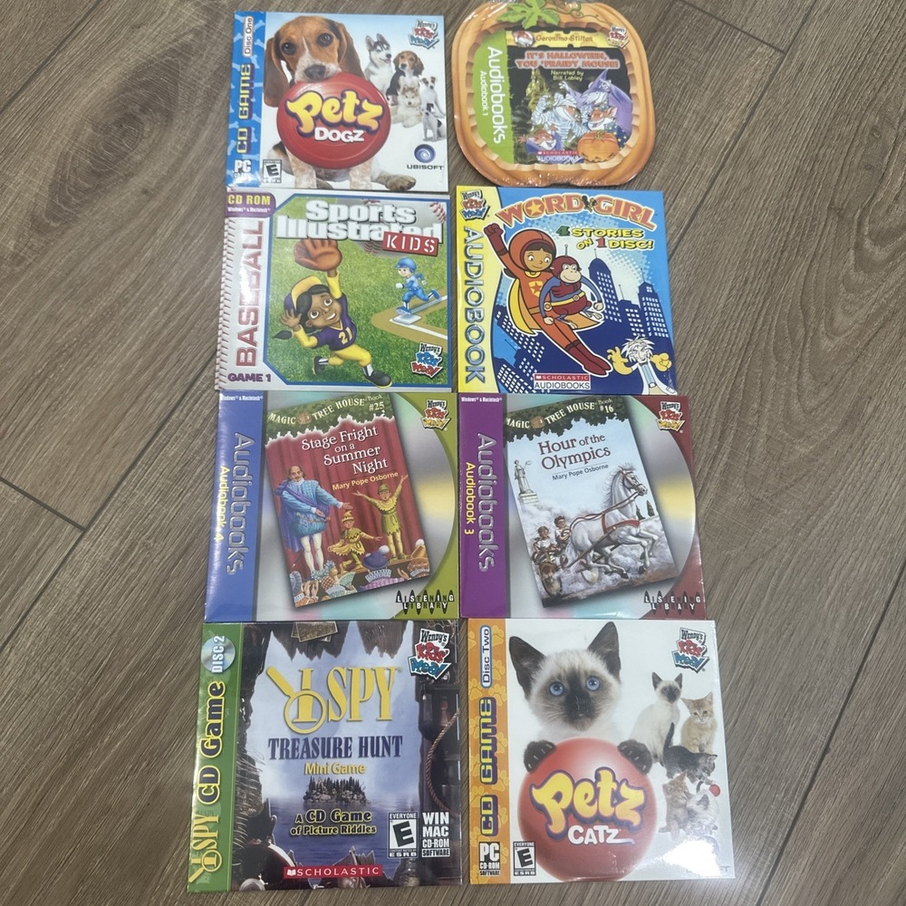 Lot of 8 Wendy's Kids Meal Scholastic Audio Books CD-ROM PC Games New Sealed